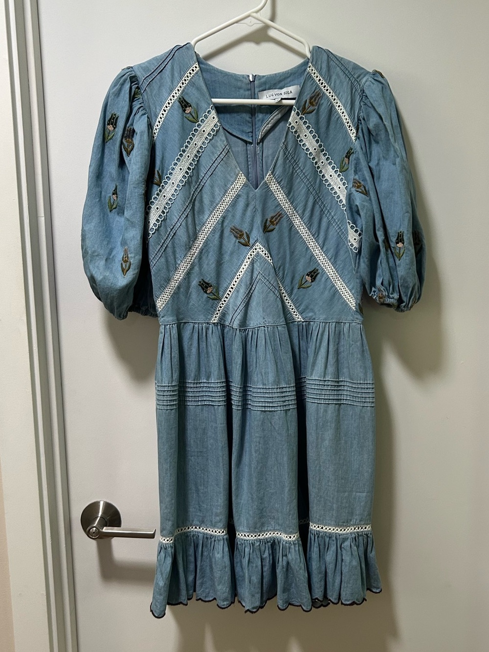 Lug Von Siga Chambray Floral Embroidered Dress Size 38